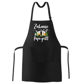 SpecialMe® BBQ Apron with Saying "Zuhause ist da wo Papa Grillt" Gift Father's Day Camping Caravan, where dad grills. Black