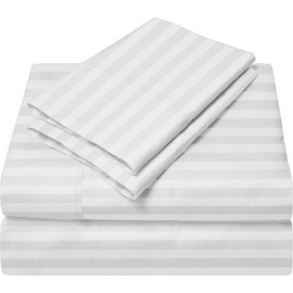 Giza-Egyptian-Dreams-Set-My-Sheet-&-Pillow, 100% Giza Egyptian Cotton Sheet Set |Twin Size, White Stripe Color| 4-PC Sheet Set, Silky Satin Breathable Giza Cotton Sheets Set, 10 Inch Deep Pocket