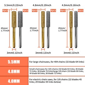 Pack of 24 Diamond Chainsaw Sharpeners, 3 Different Sizes 4/4.8/5.5 mm Chainsaw Sharpener Chainsaw Sharpener Chain Grinder Sharpening Stone for Chainsaws for Sharpening and Grinding