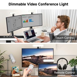 Dual-Lamp Video Conference Lighting Kit, Webcam Monitor Light with Remote and Touch Control, Zoom Lighting for Computer, Light for Laptop/Podcast/Streaming/Video Calls/Zoom Meetings