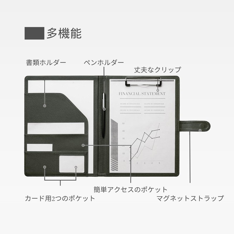 Binder A4 Clipboard Folder, Bi-Fold PU, Conference Pad Clip File,