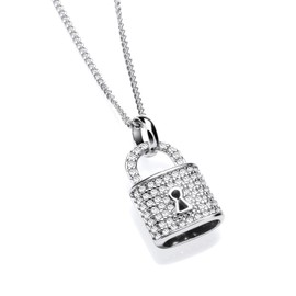 Old English Jewellers 925 Sterling Silver Sparkling CZ Padlock Pendant Necklace 16 18 20 inch (20)
