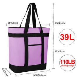 CIVJET Insulated Reusable Tote Bag for Grocery Shopping for Women/Men, Pizza/Food Delivery Bag to Keep Food Cold/Hot for Uber Eats/Doordash/Grubub, Cooler bags for Travel/Beach/Picnic, Lavender