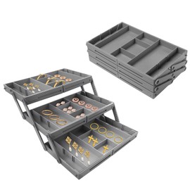Abnaok 3 Tier Drawer Organizer Multi Level Collapsible Expandable Desk Organizer Trays for Office Supplies, Kitchen Gadgets Utensils, Vanity, Makeup, Jewelry