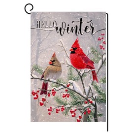 Winter Cardinal Bird Garden Flag 12x18 Vertical Double Sided Farmhouse Trees Snow Christmas Holiday Outside Decorations Burlap Yard Flag BW233