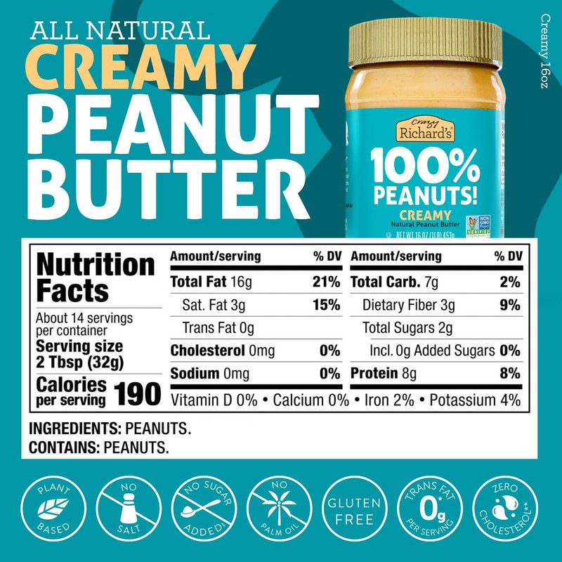 Crazy Richard's All-Natural Vegan Peanut Butter with No Added Sugar