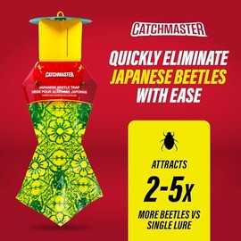 Catchmaster Japanese Beetle Traps w/Rain-Proof Cap 3-Pack & Dual Lure, Beetle Bag Trap, Hanging Beetle Catcher, Pest Control for Backyard & Garden, Plants, Trees, Vegetables & Flowers