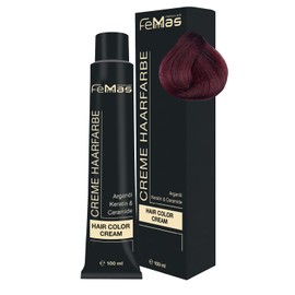FemMas Hair Colour, Professional Cream Hair Colour with Argan Oil, Keratin & Ceramides, as Permanent Hair Colouring or Tint for Radiant, Durable Colour Results, Mahogany Red 5.56, 100 ml