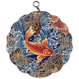 Painting Wavy Koi Fish Design Wind Spinner for Yard Art and Garden Decor 10"x10" with Swivel Hook, Double Sided Circle Hanging Wind Spinner Sports Tree Design Hanger for Yard Porch Front Door