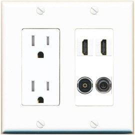 RiteAV 2 Port HDMI 1 Toslink 3.5mm Jack Wall Plate - Tamper-Resistant Outlet [White]