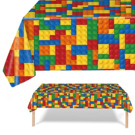 MORAINJAY Party Tablecloth,Building Blocks Table Cloth,137x274cm Colorful Building Blocks Themed Table Cover for Kids,Table Decorations for Boys Girls Birthday Party Supplies