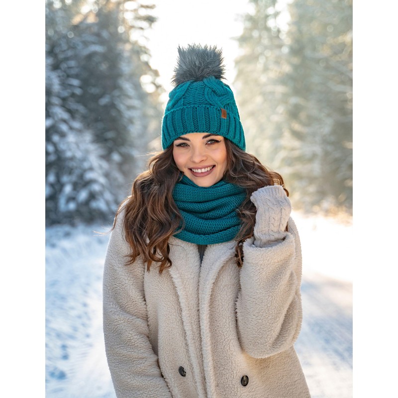 VIVISENCE 7014 Women's Bobble Hat Winter Warm Thick Patterned Made