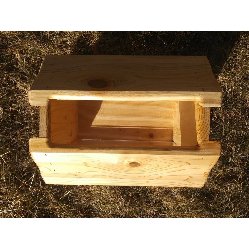 14 Inch Cedar Wood Post Mount Bird Feeder for Outdoors