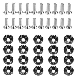 Nextpal 20 Pcs Engine Dress Up Kit, Black Bumper Fender Washers with M6 Bolts Aluminum Alloy Billet Fastener Kit, for Car Truck Motorcycle Engine Bay Dress up Accessories(Multicolor) (Black-20pcs)