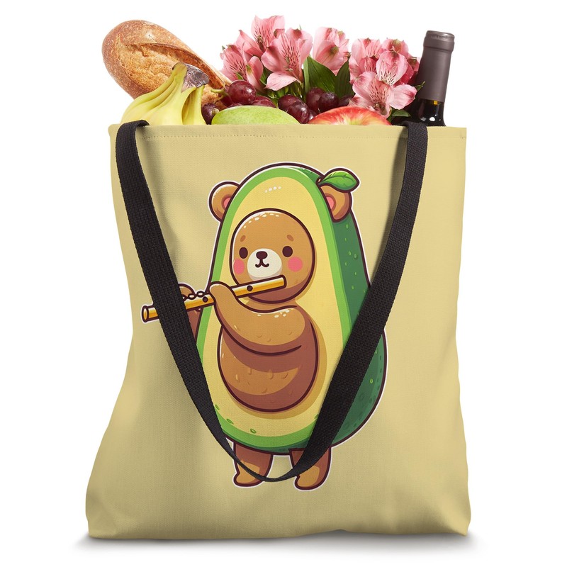 Avocado Bear Playing Flute Tote Bag
