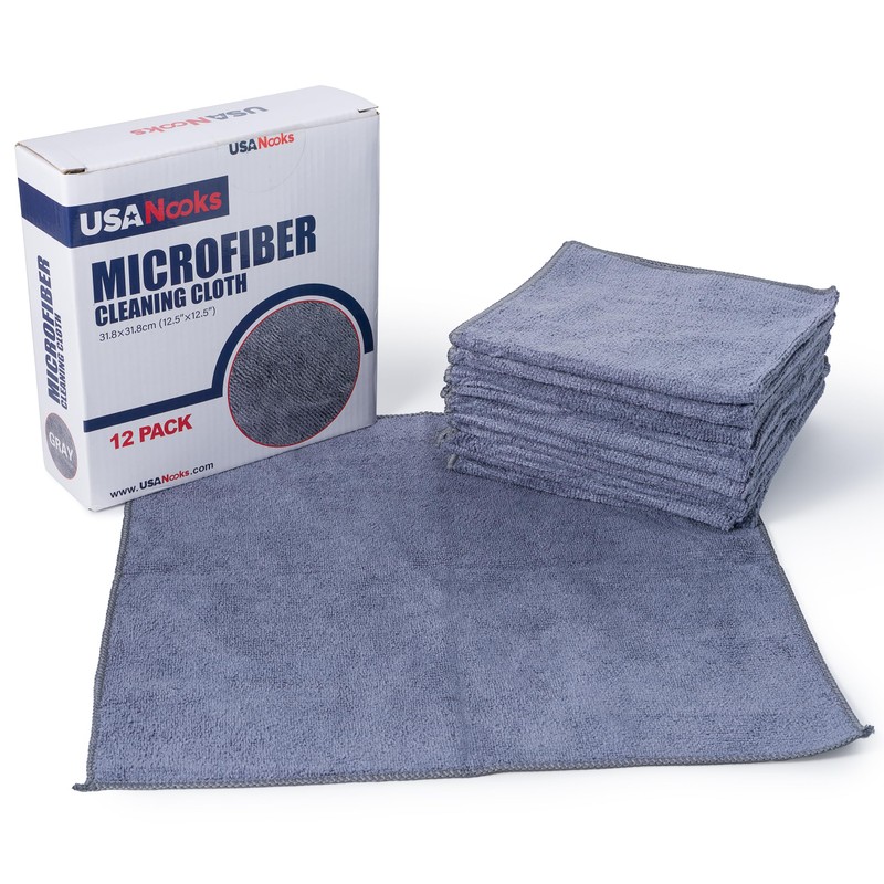 USANOOKS Microfiber Cleaning Cloth Grey - 12 Pcs (12.5"x12.5") -