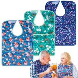 ZINGTERRA 3Pack Adult Bibs with Crumb Catcher,Bibs for Eating,Waterproof Washable Adult Clothing Protectors,Reusable Large Feeding Bib for Women Men Elderly Seniors
