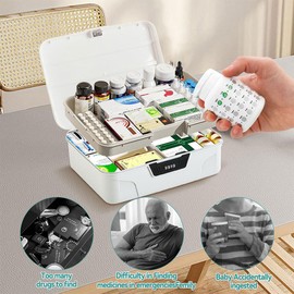 AIXXCUVQ Clear Lock Box Double Layer Medication Storage Box With Anti-slip Pad Food Safety Medication Lock Box ABS Documents, A