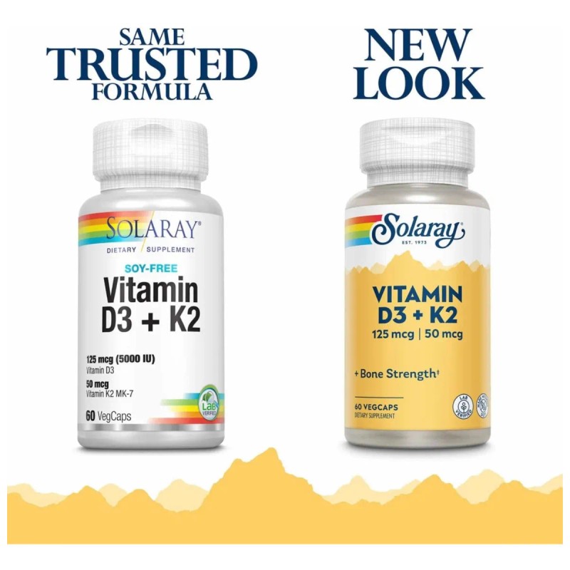 Solaray Vitamina D3 + K2 (60 Cápsulas) 5000iu Hecho En