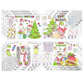 D4DREAM Christmas Coloring Paper Placemats for Kids and Adults - 12pcs Disposable Placemats with Santa Coloring Activity Paper Mat for Home Table Party Craft School Activities