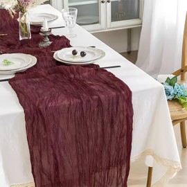 BEELIFY 2 Pack 10 Ft Cheesecloth Table Runner Burgundy Gauze Long Table Runners Boho Gauze Cheese Cloth Table Runner Rustic Sheer Runner for Wedding Party Table Decor ( 35 x 120 Inch )
