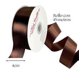Rollo Listón De Tela Satinado 3.8cm Ancho y 45 Metros Largo.Para Decoración, Envoltura De Regalo, Manualidades, Flores Eternas, Cinta Para El Cabello, Moños, Arreglos Florales, Ramos y Más. MARCA JACK BROTTHERS (Café)