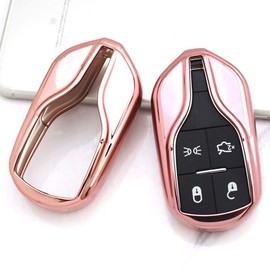 iJDMTOY Chrome Finish Pink TPU Key Fob Protective Cover Case Compatible with 2013-up Maserati Quattroporte, Ghibli, 2017-up Levante