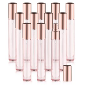 12 Pack 10 ml/0.3oz Pink Glass Spray Bottles Refillable Empty Perfume Bottles Travel Fine Mist Spray Bottles Sample Containers Atomizer For Perfume Essential Oils Liquid (round bottle)