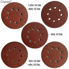 Schleifpapier 125mm Klett, 50 Stück Exzenterschleifer Schleifpapier Profi 8 Loch Schleifscheiben Klett, Mit Körnung 36/40/60/80/120