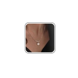 TseenYi Crystal Flower Pendant Necklace CZ Flowers Necklace Silver Vine Leaf Pendant Necklace White Flowers Chain Necklace Mininalist Chain Necklace Jewellery for Women and Girls, Zinc