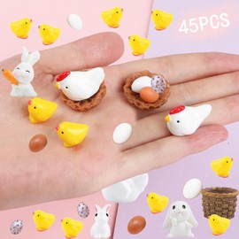 40Pcs Easter Decorations Resin Animals, Easter Rabbit Miniature Figurines, Chicken Figurines, Cock,Hen,Egg,Chicken Nest Ornaments for Fairy, mini resin animals for Kids DIY Birthday Party