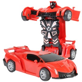 Transforming Robot Car Toy,Friction Powered Car Robot Toy Push And Go Vehicle Toy Transform Robot Sports Car 2 In 1 Racing Car Model For Kids Toddlers Boys Girls Birthday Gifts (Red)