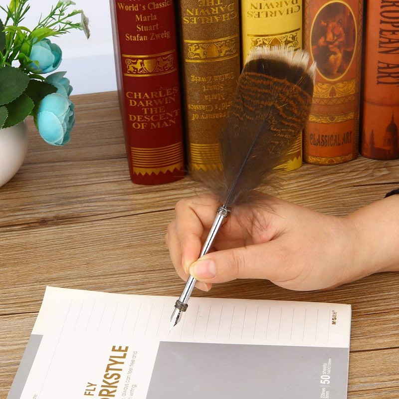 Calligraphy Feather Pen Set Writing Quill Pen with Ink, Vintage