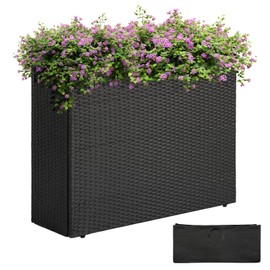 IDZO IDZO All Weather Wicker Planter Raised Garden Bed, 24 in Tall Round Rattan Flower Pots, Durable Self-Watering Indoor Outdoor Wicker Planters for Porch Patio Balcony
