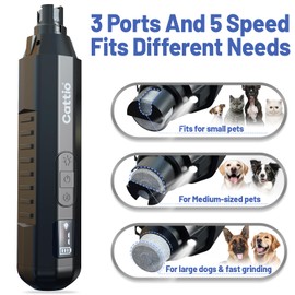 Cattio Dog Nail Grinder - Professional Electric Dog Nail Trimmer for Dogs & Cats Quiet Painless Grooming & Smoothing Dog Nail Clipper & File Included - Suitable for Small Medium Large Pets (Black)