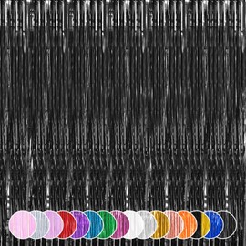 BTSD-home New Years Eve Decorations Backdrop Black Foil Fringe Curtain, Metallic Photo Booth Backdrop Tinsel Door Curtains for Graduation Birthday Bridal Shower Party Decorations(4 Pack, 8ft x 3ft)
