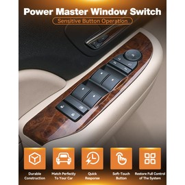 20835553 Driver Side Power Master Control Door Lock and Window Power Switch Fit for 2007-2013 Chevy Silverado Avalanche, 2007-2014 Suburban Tahoe Sierra Yukon XL 1500 2500 3500 Cadilla Escalade