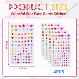 Goiern 4 x Colourful Star Face Jewels Sticky Notes, Face Eye Glitter Stones Makeup Sticky Notes, Women's Makeup Jewels for Parties, Festivals, Everyday Use