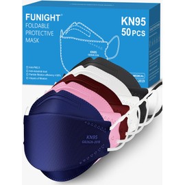 Funight KN95 Face Masks 50 Pack for Adults, Breathable and Comfortable KN95 Mask with Elastic Ear Loop, Filter Efficiency≥95%, Color