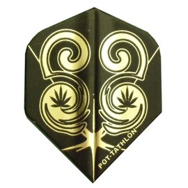 25 Sets #3409 AmeriThon Swirly Black/Gold Pot Themed Dart Flights