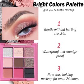Pink Eyeshadow Palette Brown Black Pink Matte Glitter Eye Shadow Pallets For Women, Highly Pigmented Long Lasting Pink Smokey Eyeshadow Make-Up Palettes Waterproof Blendable Pink Eyeshadow Palette