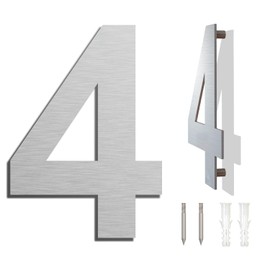 Brushed Modern House Number -6 Inch 152mm Height, Made of solid 304 Stainless Steel, Floating Appearance and Easy to install (Number 4 Four)
