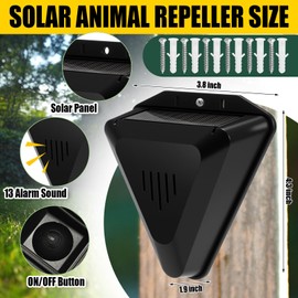 Qualirey 6 Pack Solar Animal Repeller Outdoor Alarm Deterrent Sound Dog Barking Alarm 13 Sounds 130db Loud Noise Maker Daytime Working Deer Skunk Raccoon Repellent for Home Villa Yard Farm (Black)