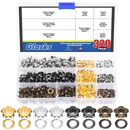Glarks 320pcs 5mm(3/16in) Flower Eyelets Grommet Set, 4 Colors Metal Flowers Eyelets for Shoe Eyelets, Belt, Bags and Other Leather Project