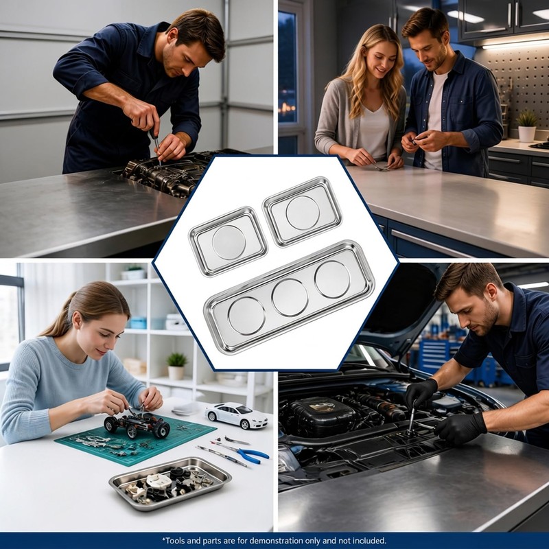 IJRPLM 3 Pcs Magnetic Trays, Stainless Steel Rectangle Tool Tray,