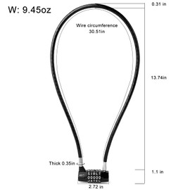 NBYT 5-Word Resettable Combination Lock, Letter Lock- Home Security Padlock with 8mm Anti-Theft Cable for Garden Gates, Glass Doors, Pool, Refrigerator,Bikes, Gates, Storage (30''(Locking Span 14''))