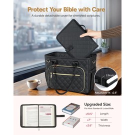 BellaHold Large Bible Bag with Bible Cover Case for Women, Church Bag with Shoulder Strap, Quilted Bible Cover for Bible Study Supplies, a Christian Gift for Women, Black