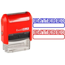 Entered - ExcelMark Self-Inking Two-Color Rubber Office Stamp - Red and Blue Ink