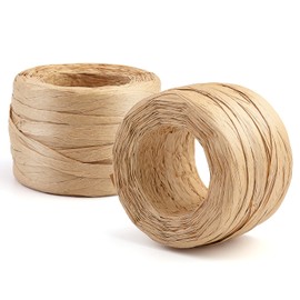 KAMAIKA 2 Rolls of Raffia Paper String (50 m/Rolls), Natural Raffia Ribbons, Christmas Art Raffia Ribbons for Wrapping Christmas Gifts, Craft Projects, Decorating, Weaving and Gardening