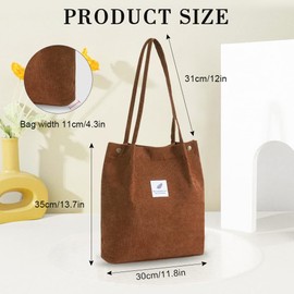 YZROHYI Fabric Tote Bag, Corduroy Large Bag, Shopper Shoulder Bag, Fabric, Fabric Bag for Hanging, Canvas Shoulder Bag, Women's Tote Bag, Shoulder Bag, School Handbag, Work, brown